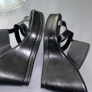 Black leather wedges made in Italy women’s size 7 NEW